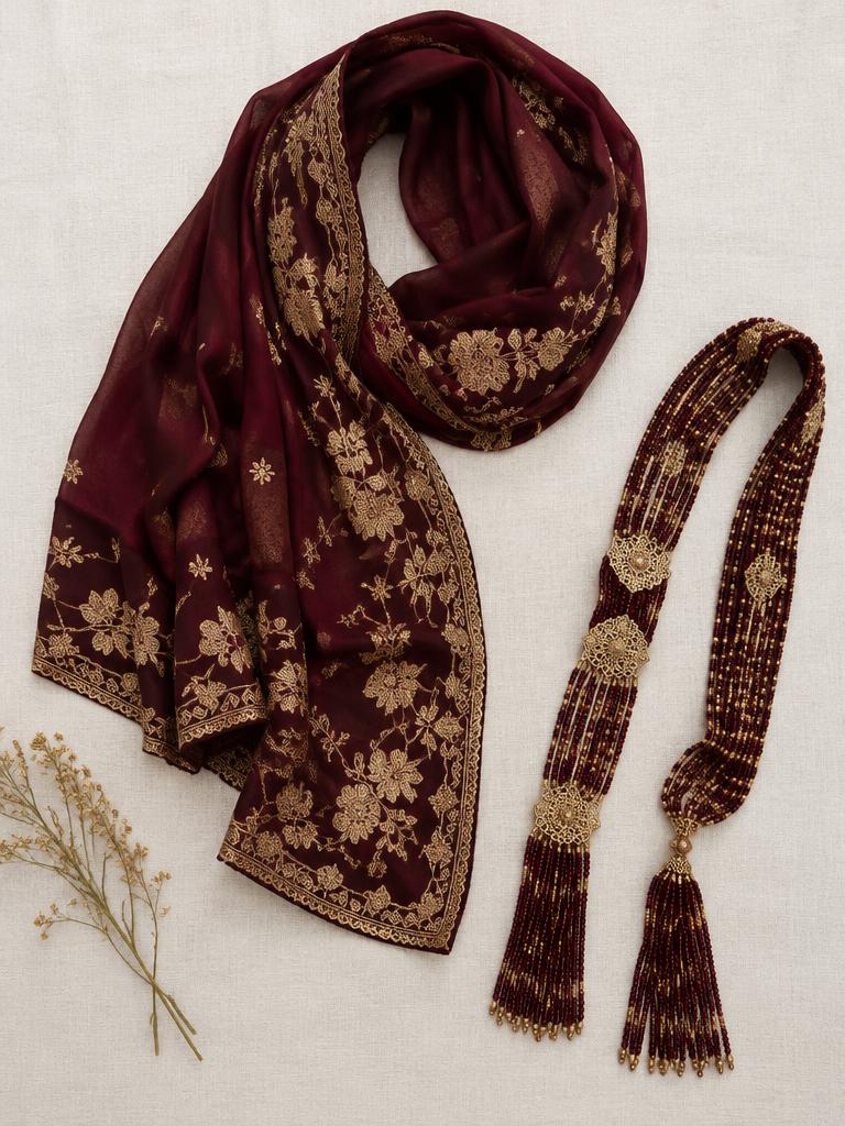 Embroidered Scarf & Beaded Sash