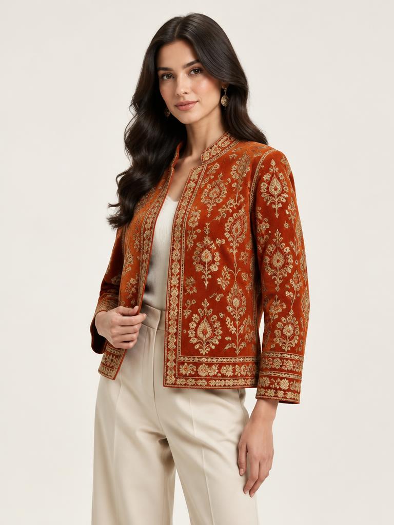 Rust Velvet Embroidered Jacket